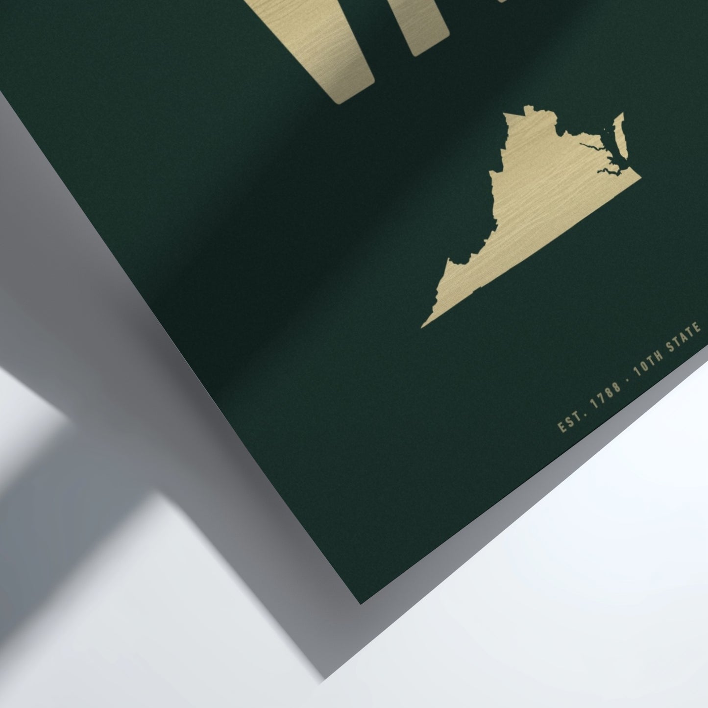 Map of Virginia on a green background with gold accents