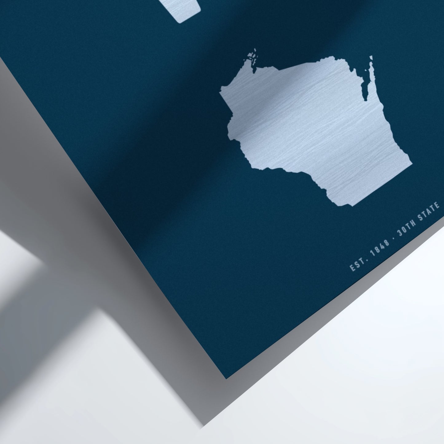 Wisconsin poster featuring state abbreviation and silhouette in minimalist style