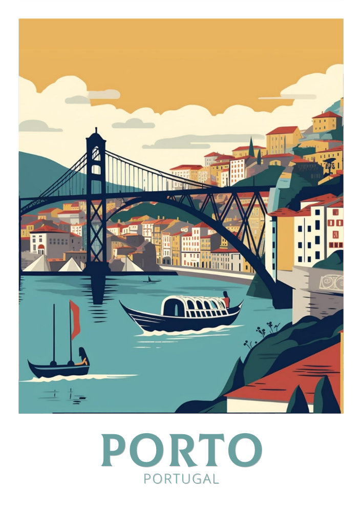 Europe PORTO RETRO TRAVEL POSTER - PORTUGAL ARTWORK