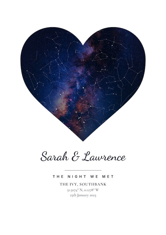 Personalised Heart Shaped Star Map Poster