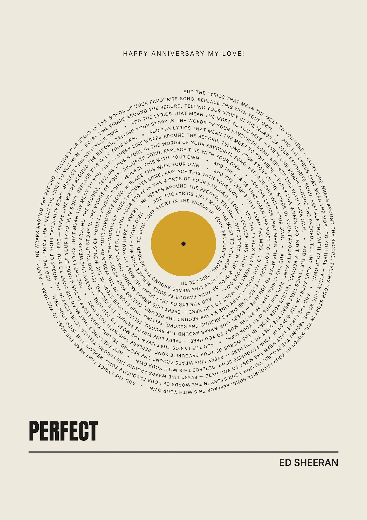 Personalised Song Lyrics Vinyl Record Poster