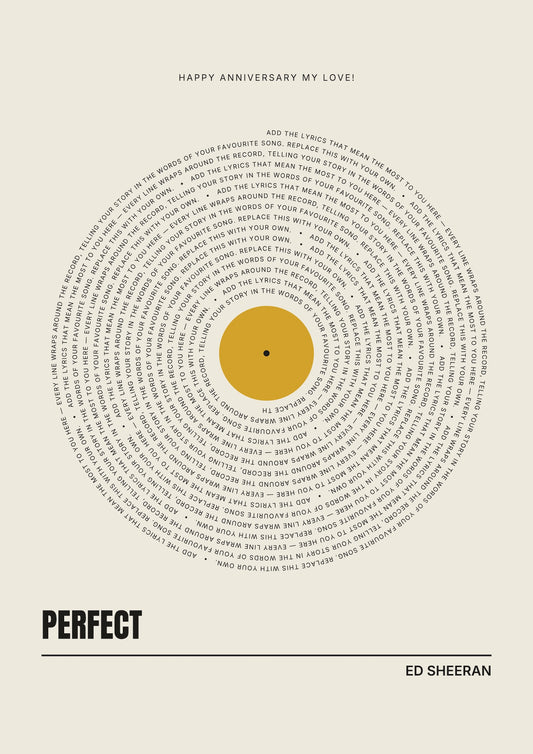 Personalised Song Lyrics Vinyl Record Poster