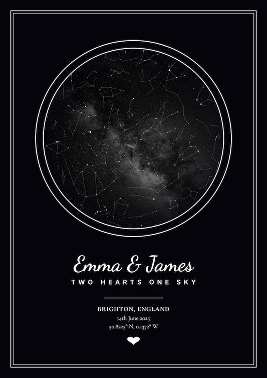 Personalised Dark Star Map Couples Poster