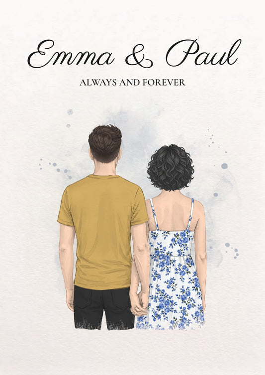 Minimalist Personalised Couple Portrait Poster