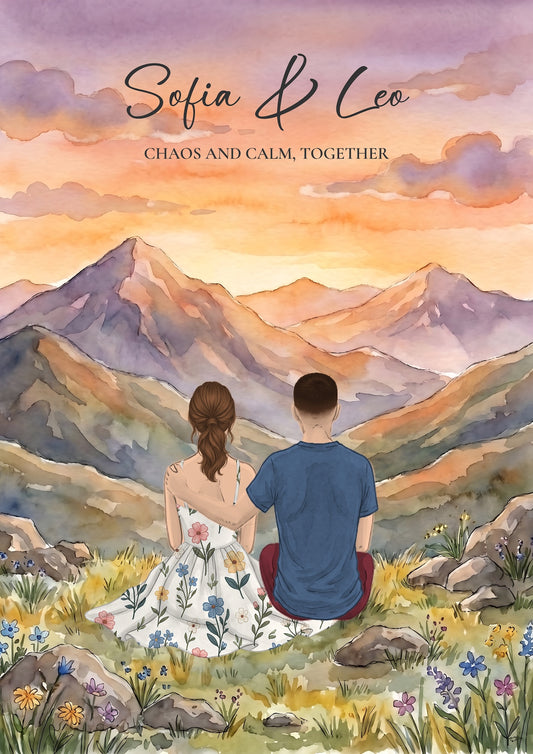 Personalised Couples Mountain Sunset Poster