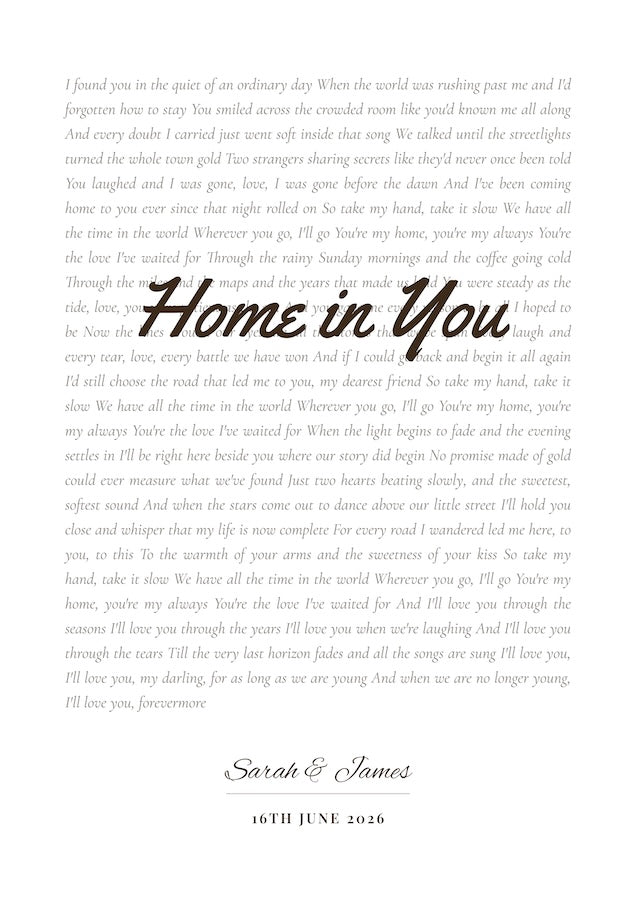 Personalised Wedding Song Lyrics Art Print