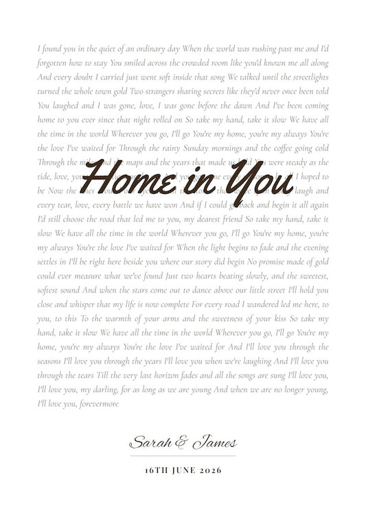 Personalised Wedding Song Lyrics Art Print