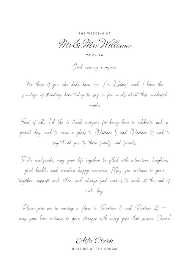 Personalised Wedding Speech Keepsake Poster