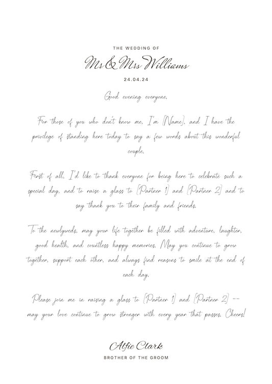 Personalised Wedding Speech Keepsake Poster
