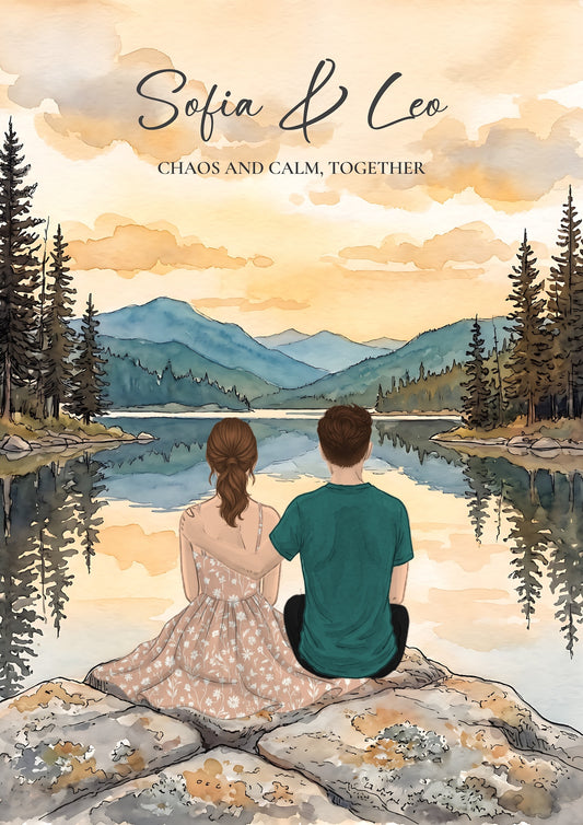 Personalised Lakeside Couples Portrait Print