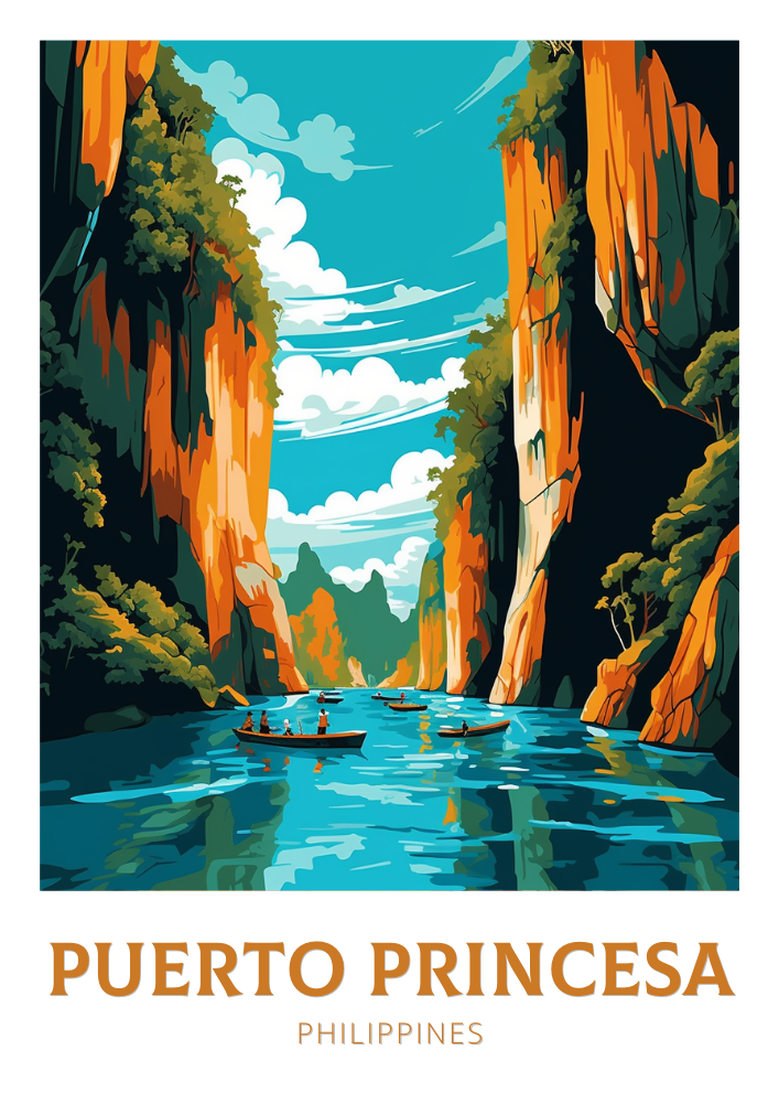 Asian PUERTO PRINCESA TRAVEL POSTER - RETRO PHILIPPINES ART