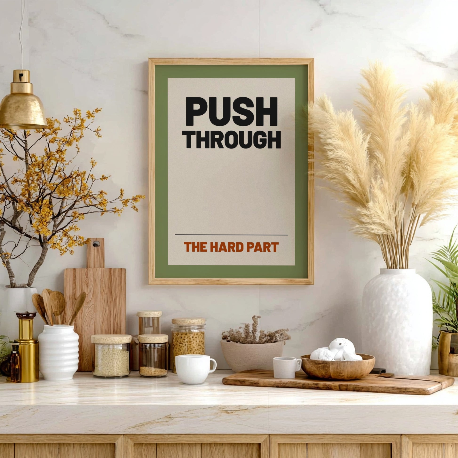 Motivational quotes poster featuring bold typography and neutral background, perfect for home decor.