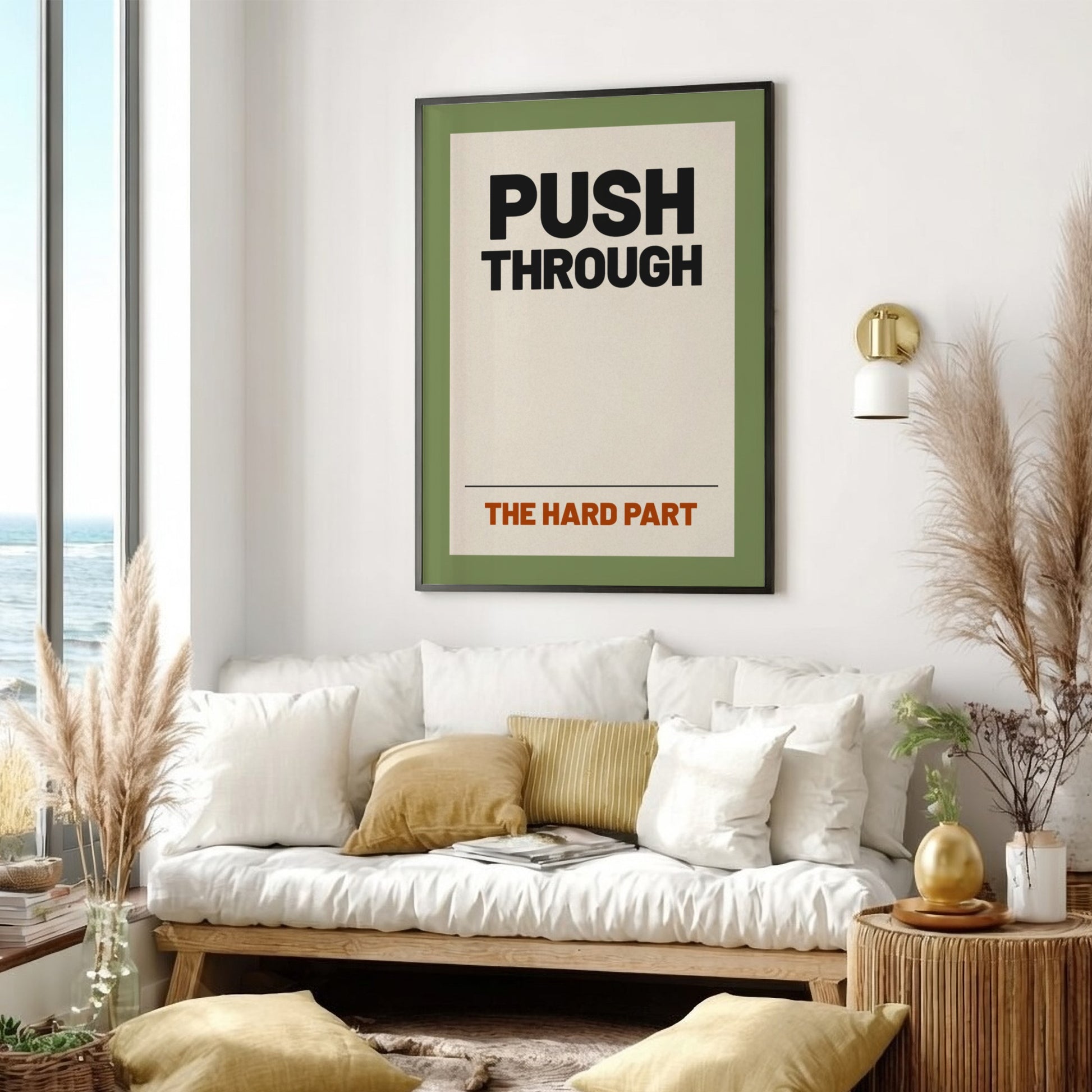 Motivational quotes poster featuring bold typography and neutral background, perfect for home decor.
