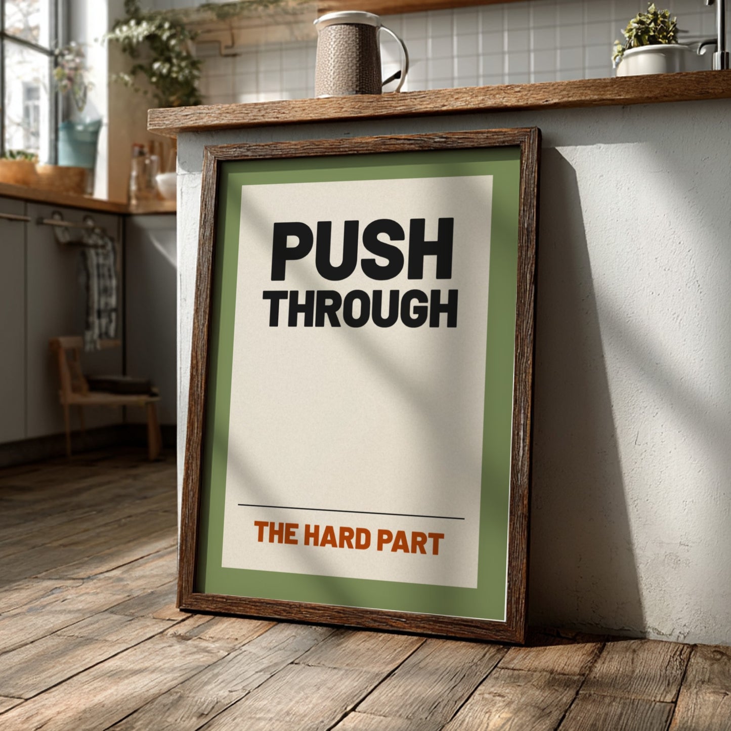 Motivational quotes poster featuring bold typography and neutral background, perfect for home decor.