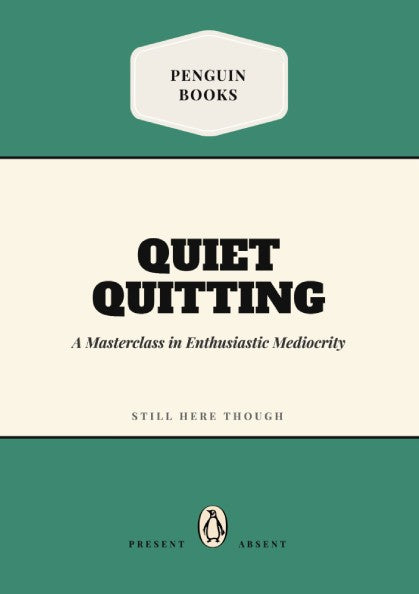 Funny quote poster featuring penguin book illustration with green background and bold typography