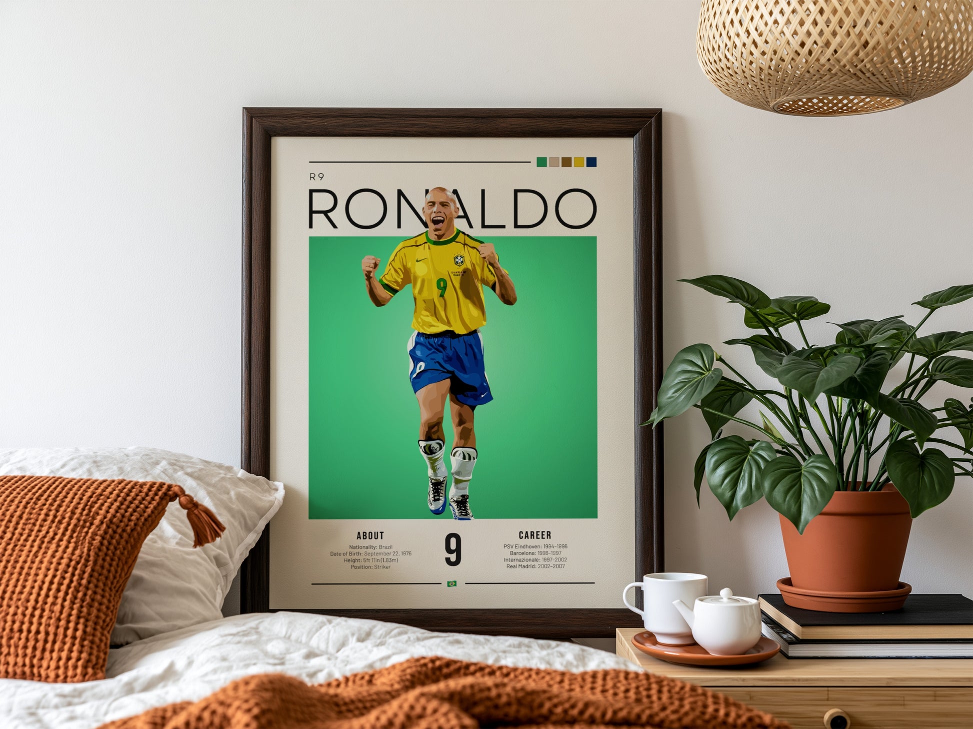 Ronaldo Brazil football players wall art featuring vibrant colors and retro style