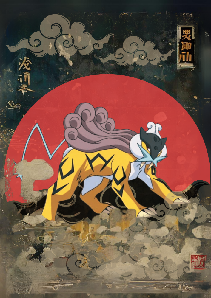 Raikou: Japanese Tapestry Style Pokemon Anime Poster