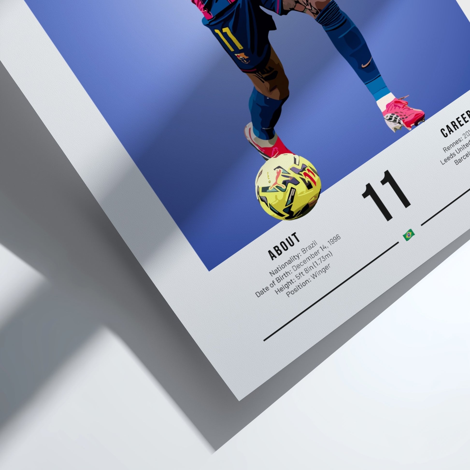 Raphinha artwork featuring vibrant colors and dynamic football action, perfect for sports wall decor.