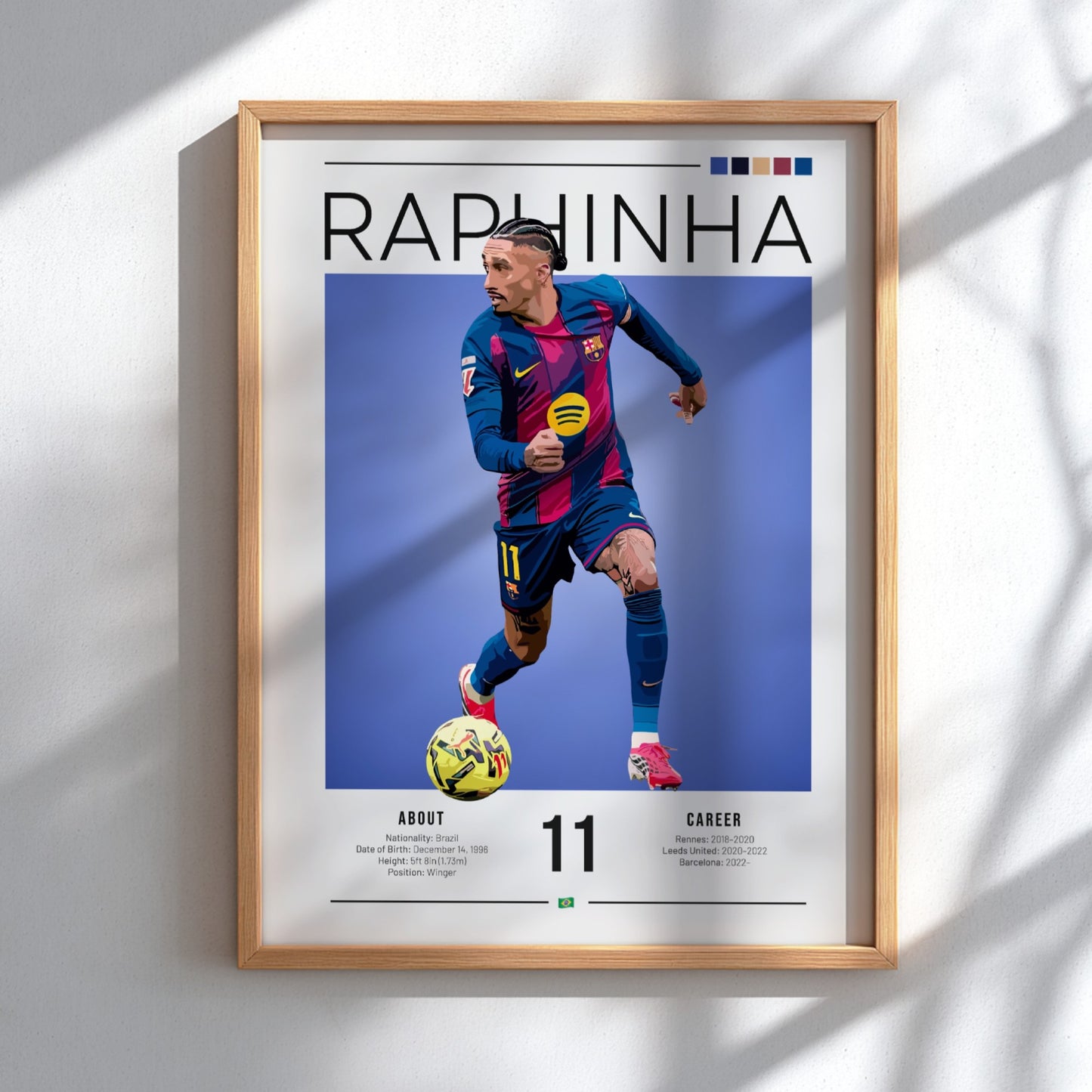 Raphinha artwork featuring vibrant colors and dynamic football action, perfect for sports wall decor.