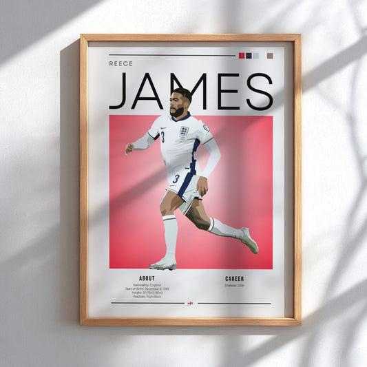 Reece James print featuring England National Team colors and dynamic football action style