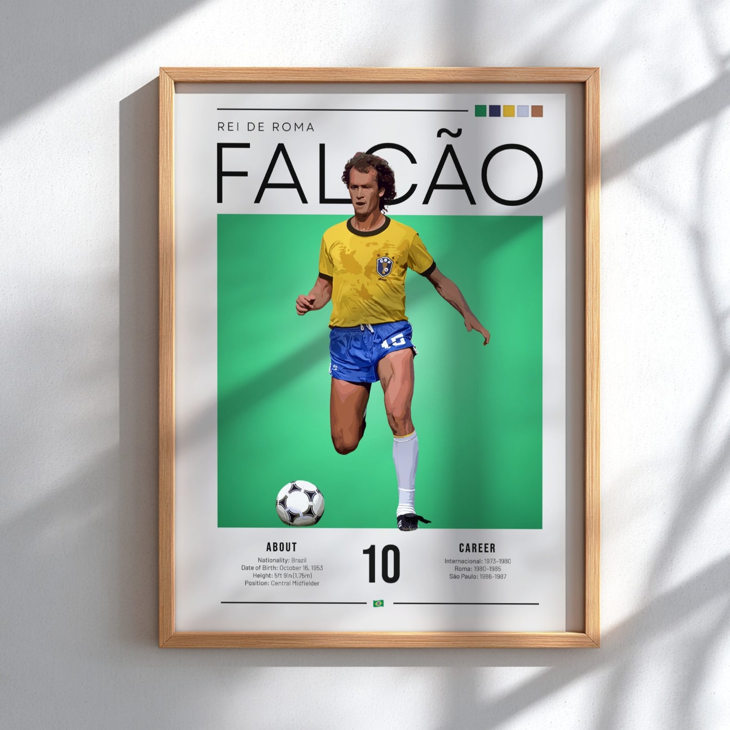 Falcão Brazil football players poster featuring vibrant yellow and green colors in a vintage style