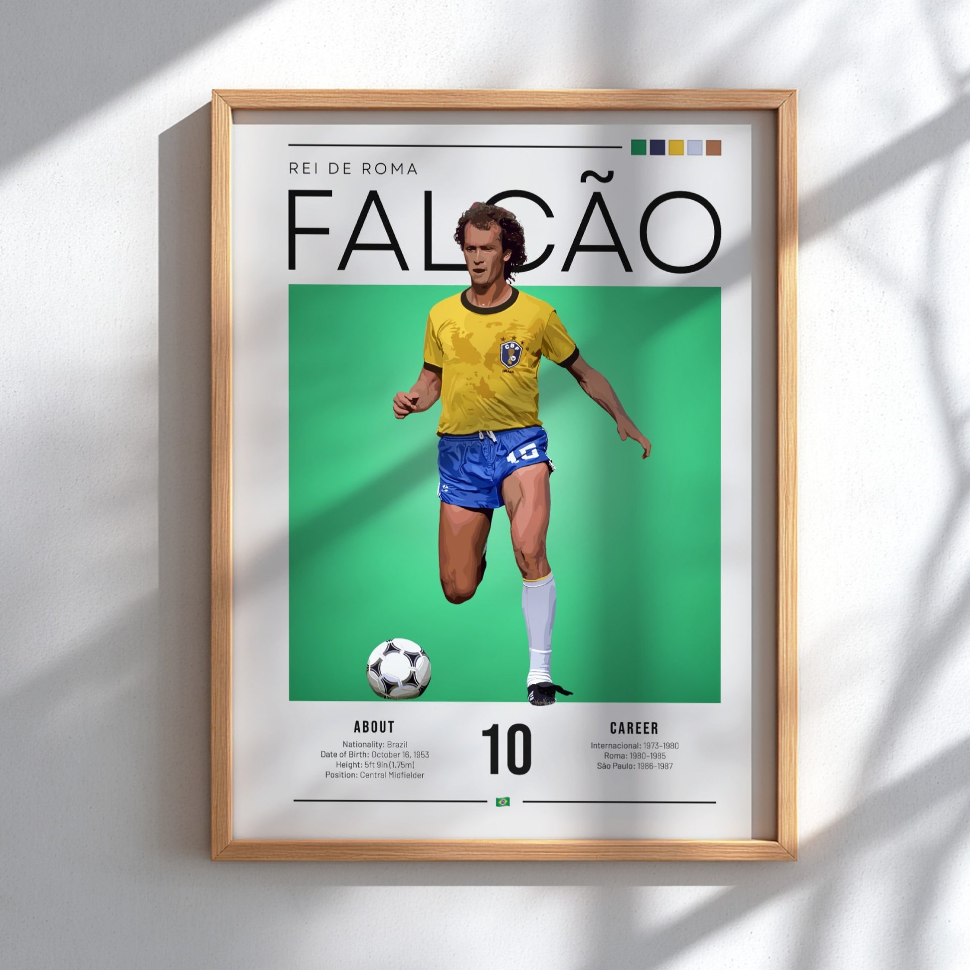 Falcão Brazil football players poster featuring vibrant yellow and green colors in a vintage style