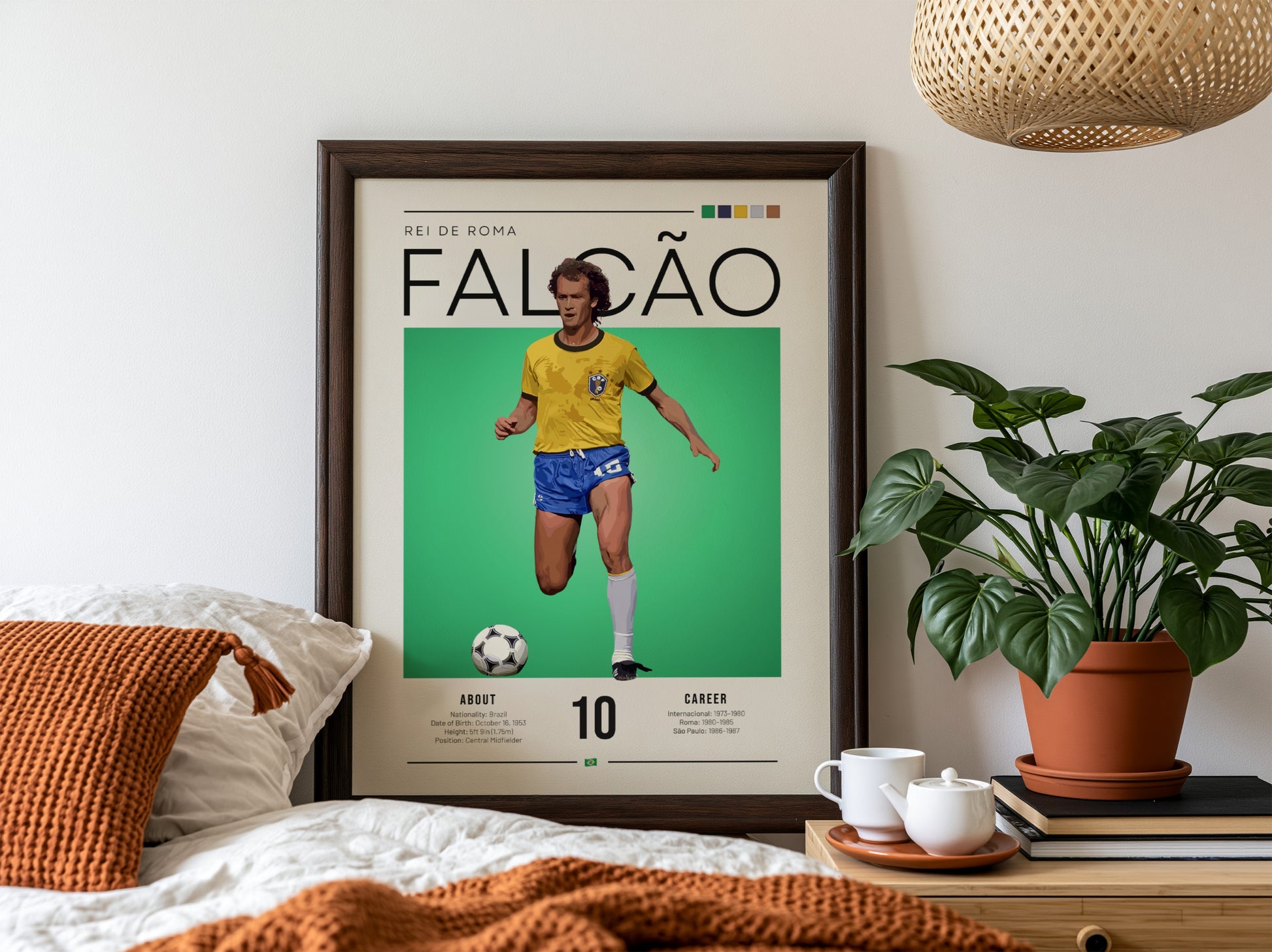 Falcão Brazil football players poster featuring vibrant yellow and green colors in a vintage style
