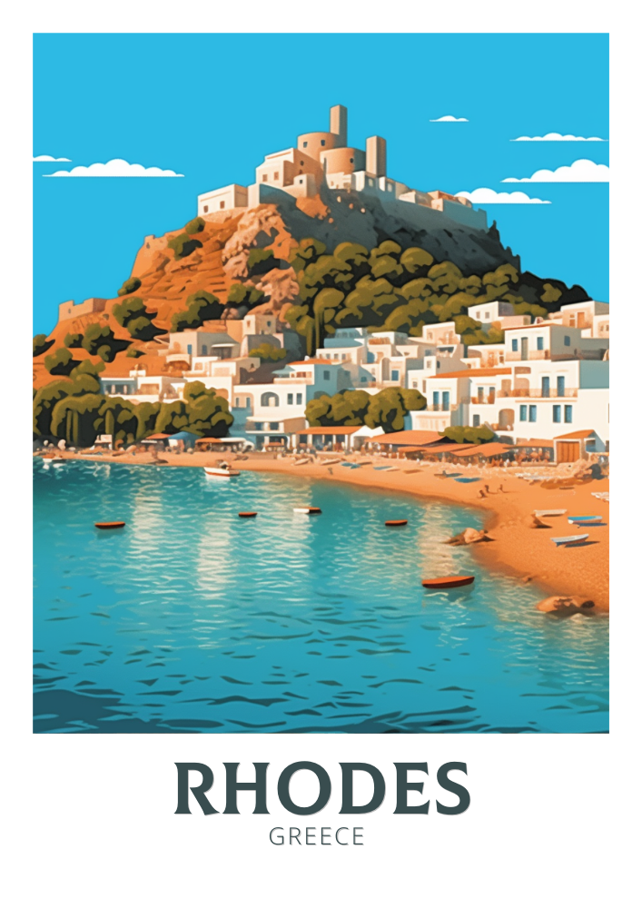 Europe RHODES ISLAND TRAVEL PRINT - GREECE ARTWORK