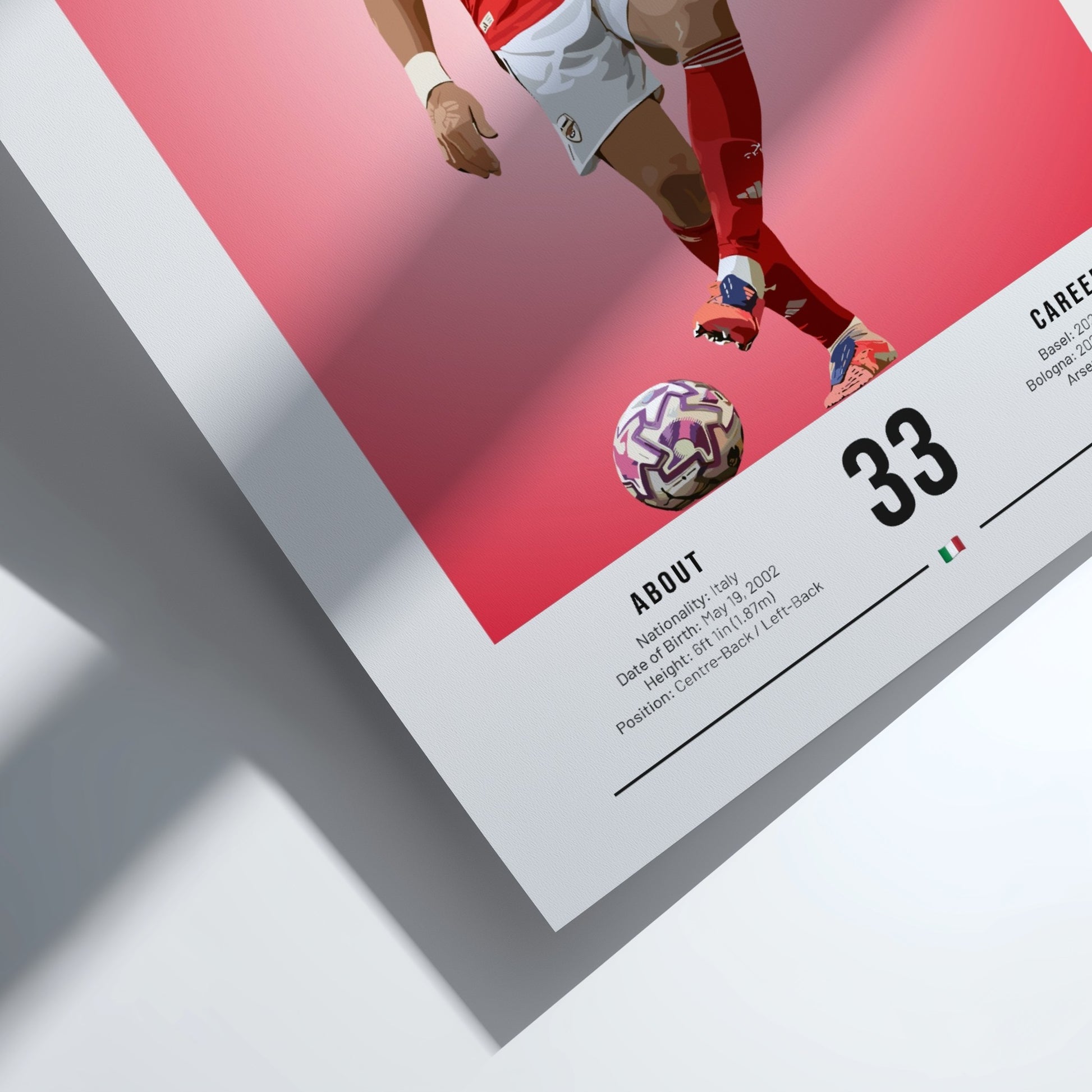 Riccardo Calafiori poster featuring vibrant colors and dynamic illustration, perfect for sports decor