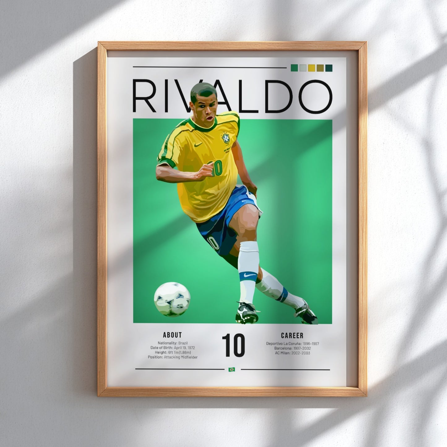 Rivaldo football art illustration featuring vibrant colors and dynamic pose