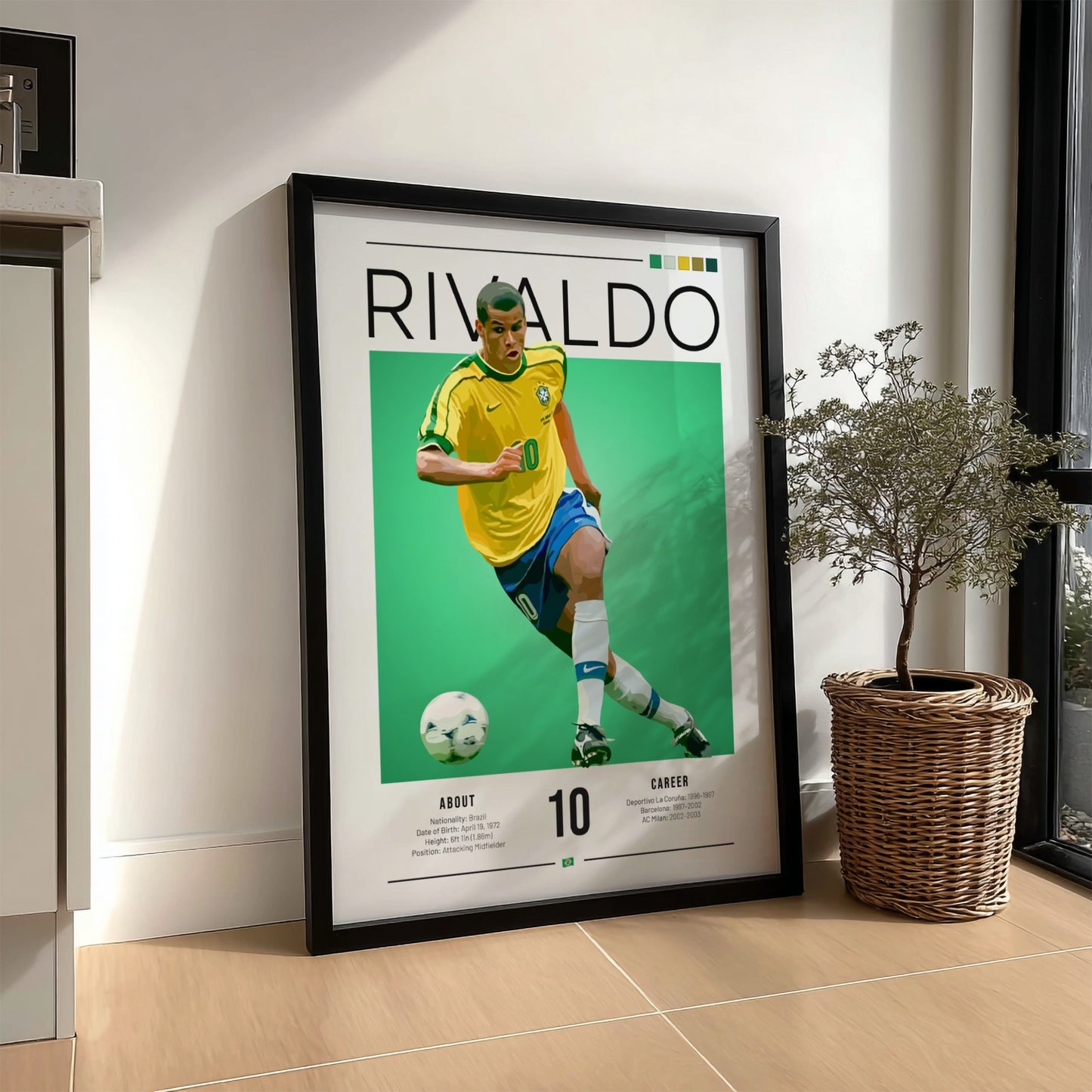 Rivaldo football art illustration featuring vibrant colors and dynamic pose