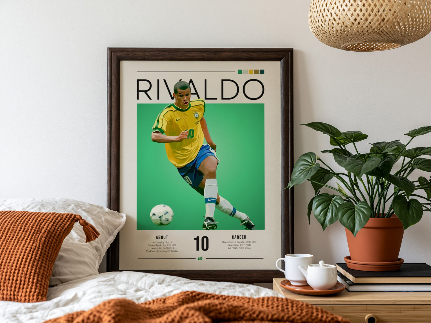 Rivaldo football art illustration featuring vibrant colors and dynamic pose