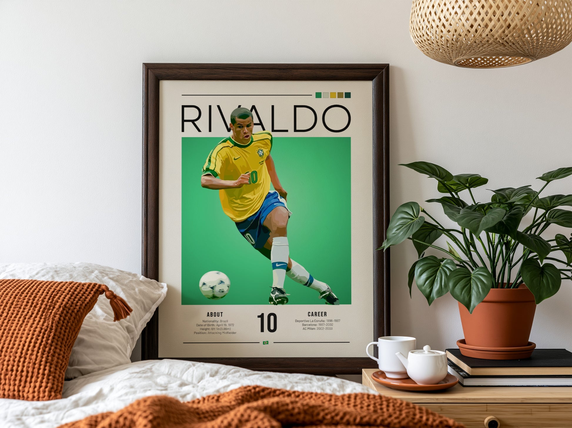 Rivaldo football art illustration featuring vibrant colors and dynamic pose