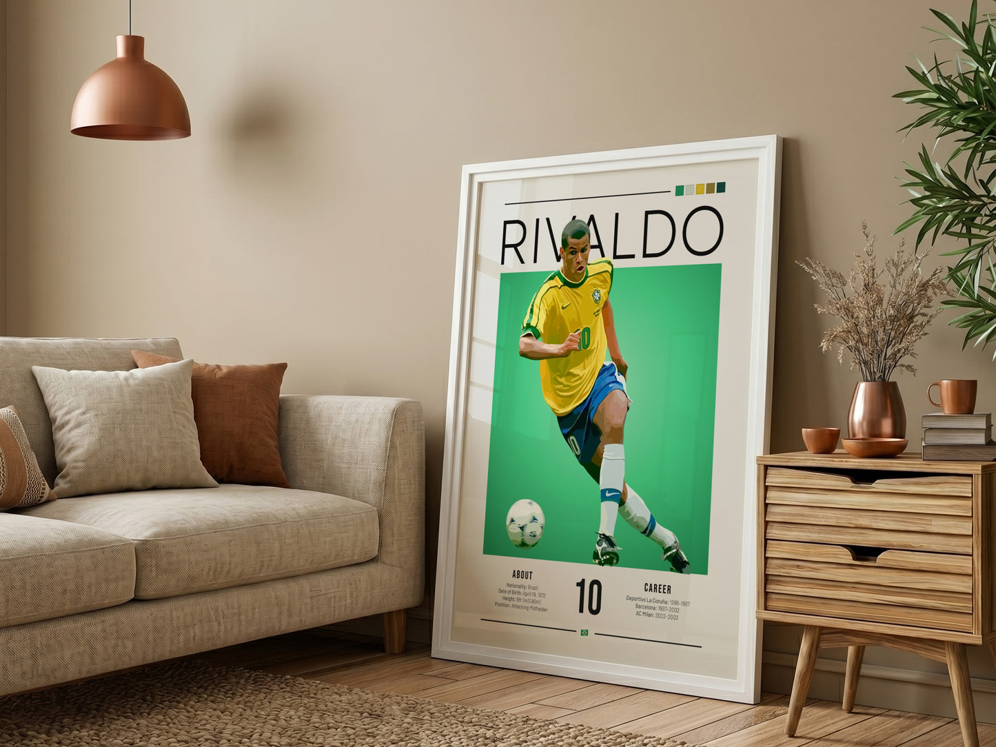 Rivaldo football art illustration featuring vibrant colors and dynamic pose