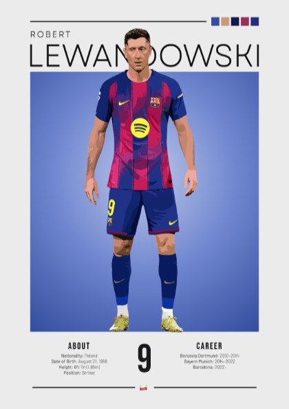 Robert Lewandowski art print featuring vibrant colors and modern illustration style, perfect for sports decor.