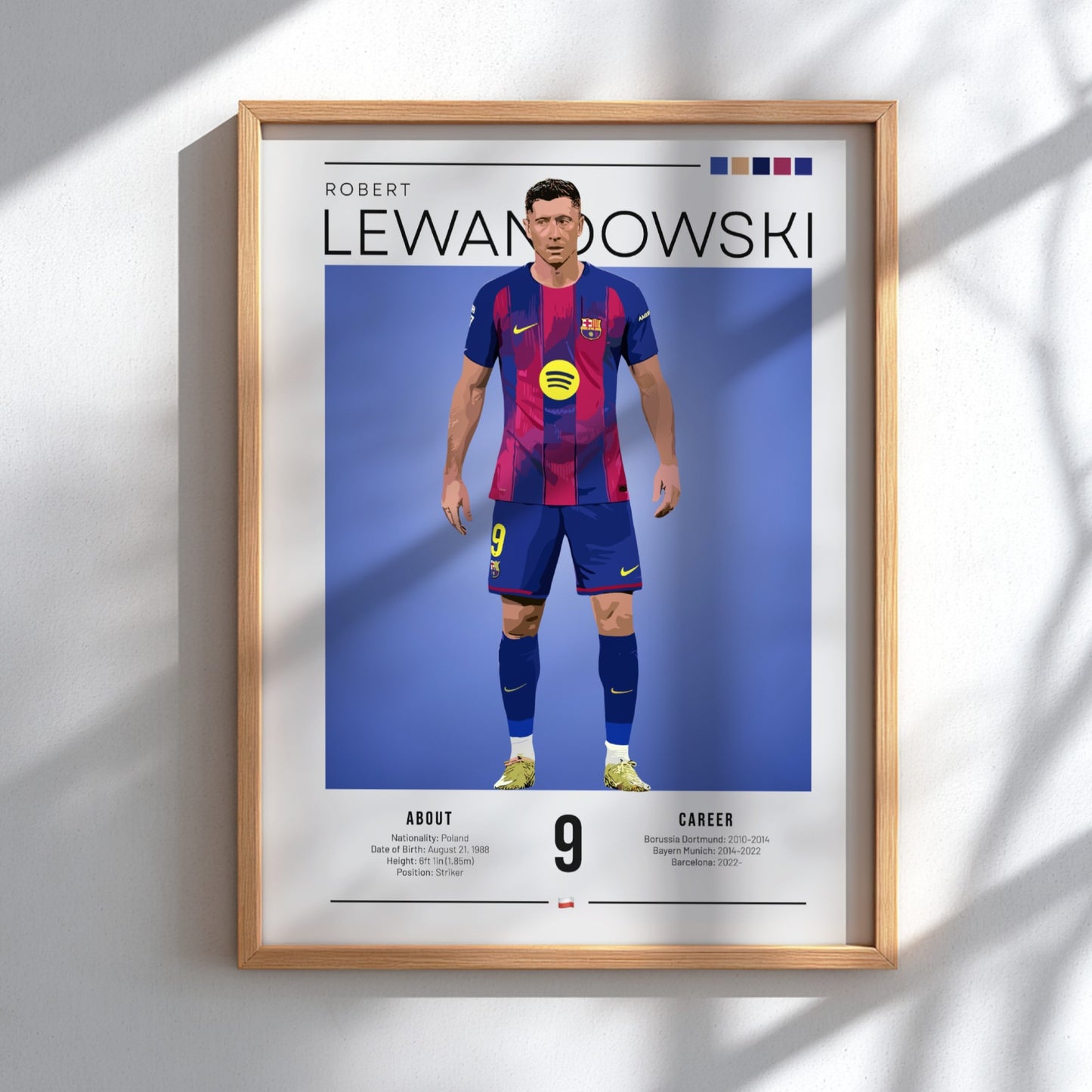 Robert Lewandowski art print featuring vibrant colors and modern illustration style, perfect for sports decor.
