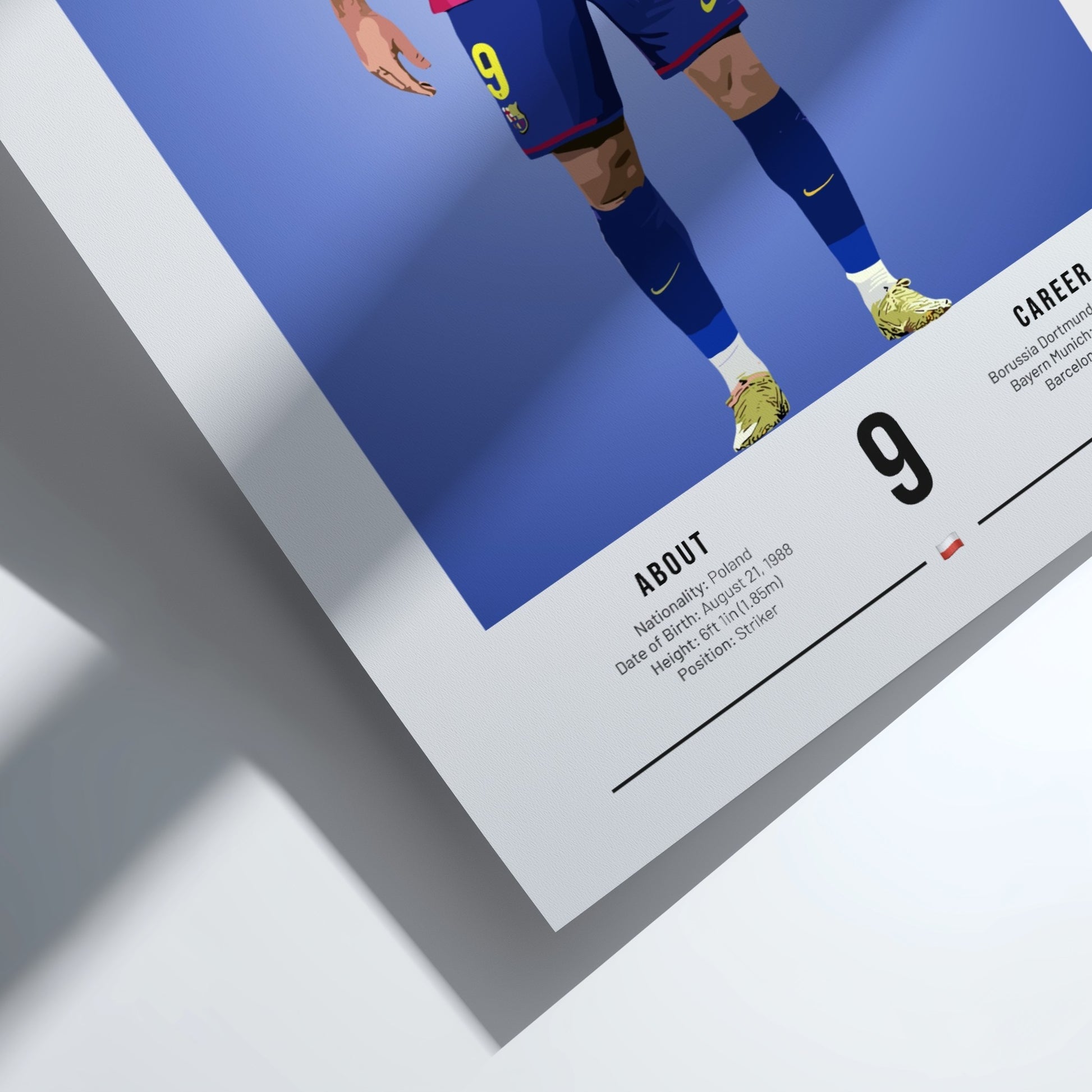 Robert Lewandowski art print featuring vibrant colors and modern illustration style, perfect for sports decor.
