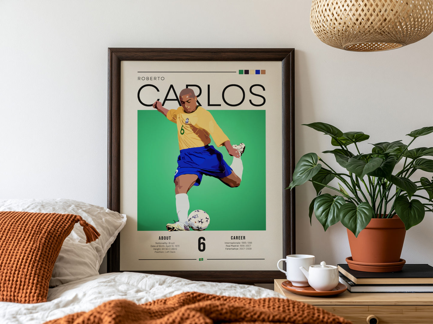 Roberto Carlos football art poster featuring vibrant colors and dynamic motion