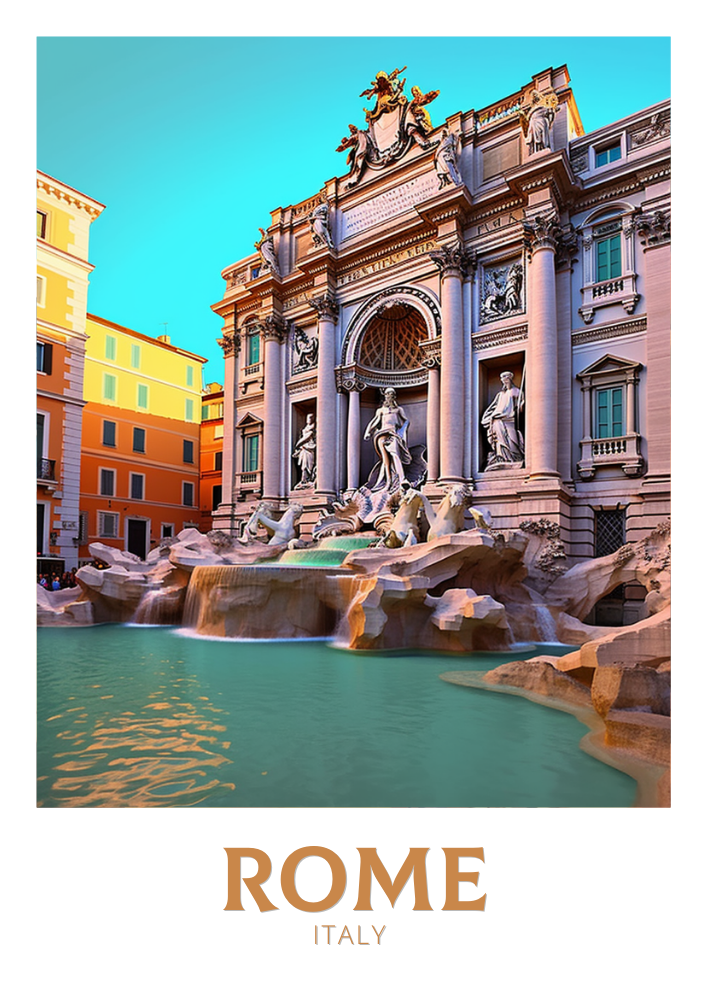 Europe TREVI FOUNTAIN TRAVEL PRINT - ROME ARTWORK