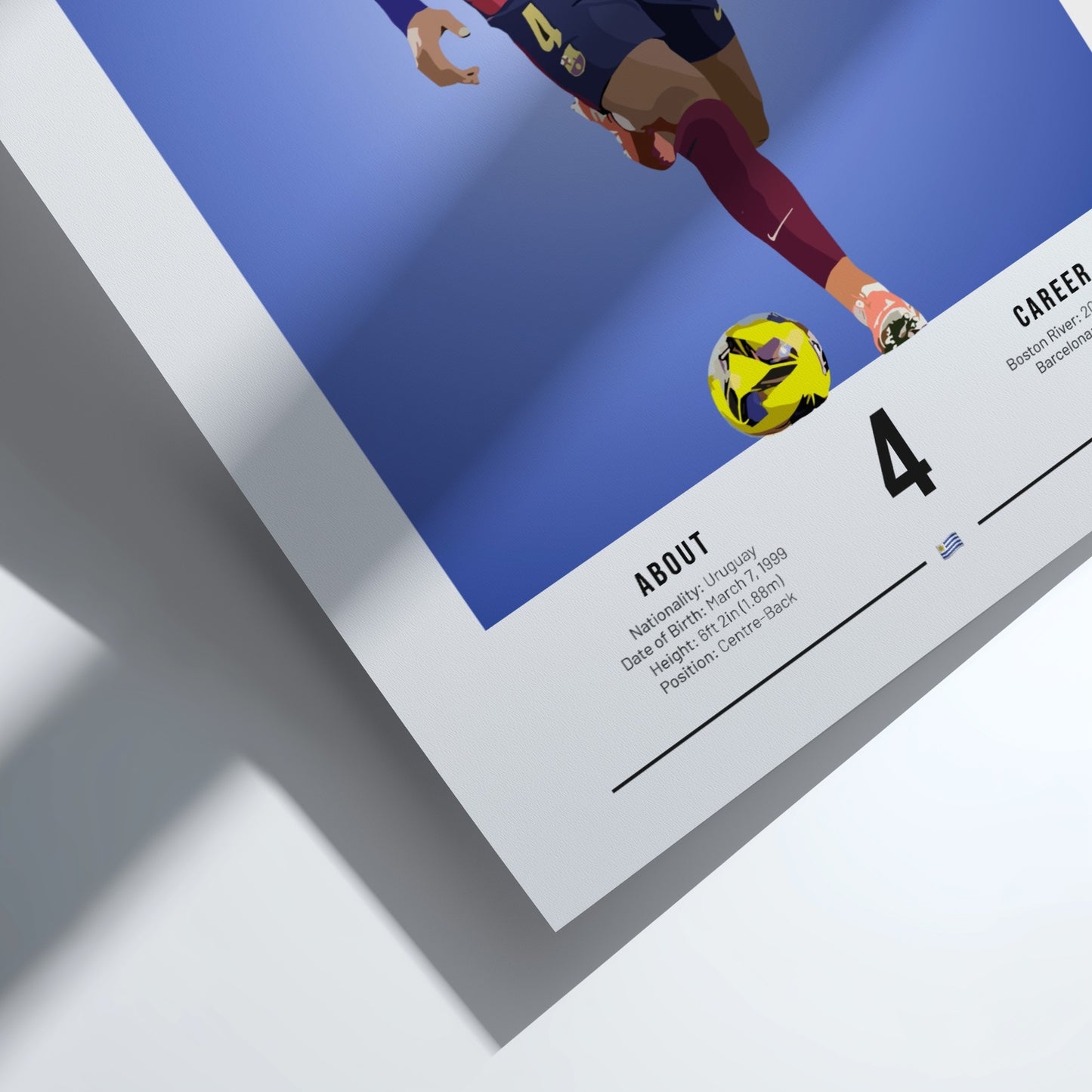 Ronald Araújo art print featuring vibrant colors and dynamic design, perfect for sports wall decor.