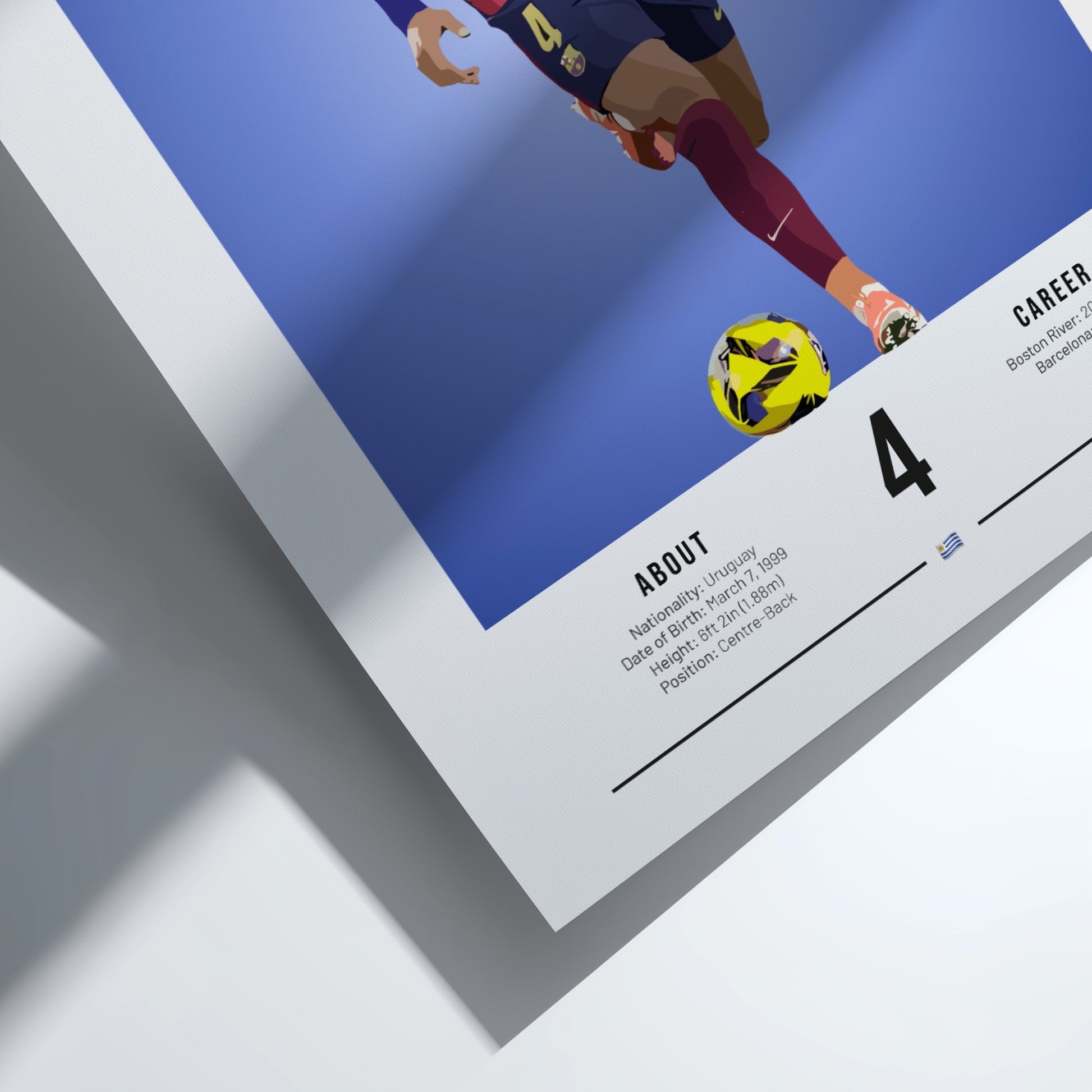 Ronald Araújo art print featuring vibrant colors and dynamic design, perfect for sports wall decor.