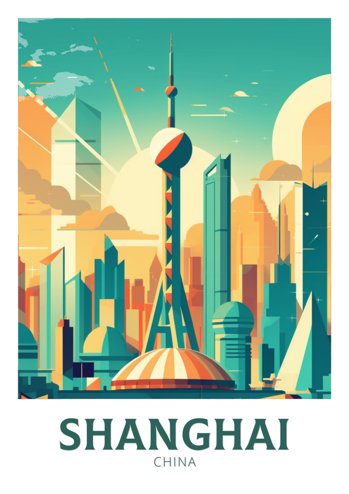 Asian SHANGHAI TRAVEL POSTER - RETRO ARTWORK