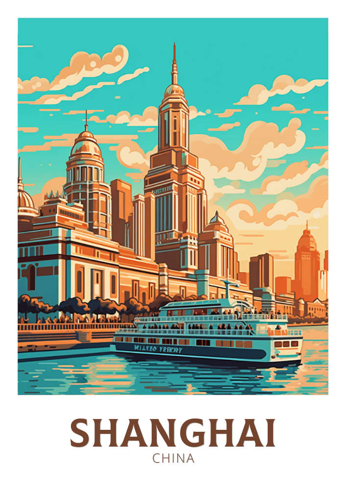 Asian SHANGHAI CITY POSTER - TRAVEL ART PRINT