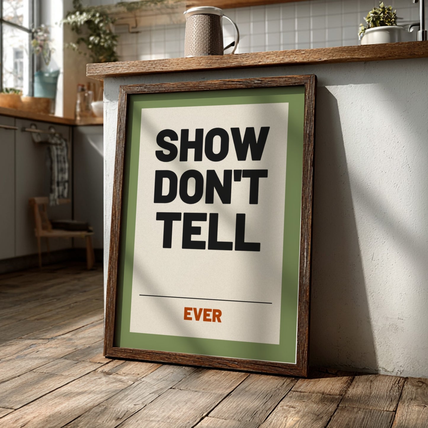 Motivational quotes poster featuring bold typography and earthy colors for home decor.