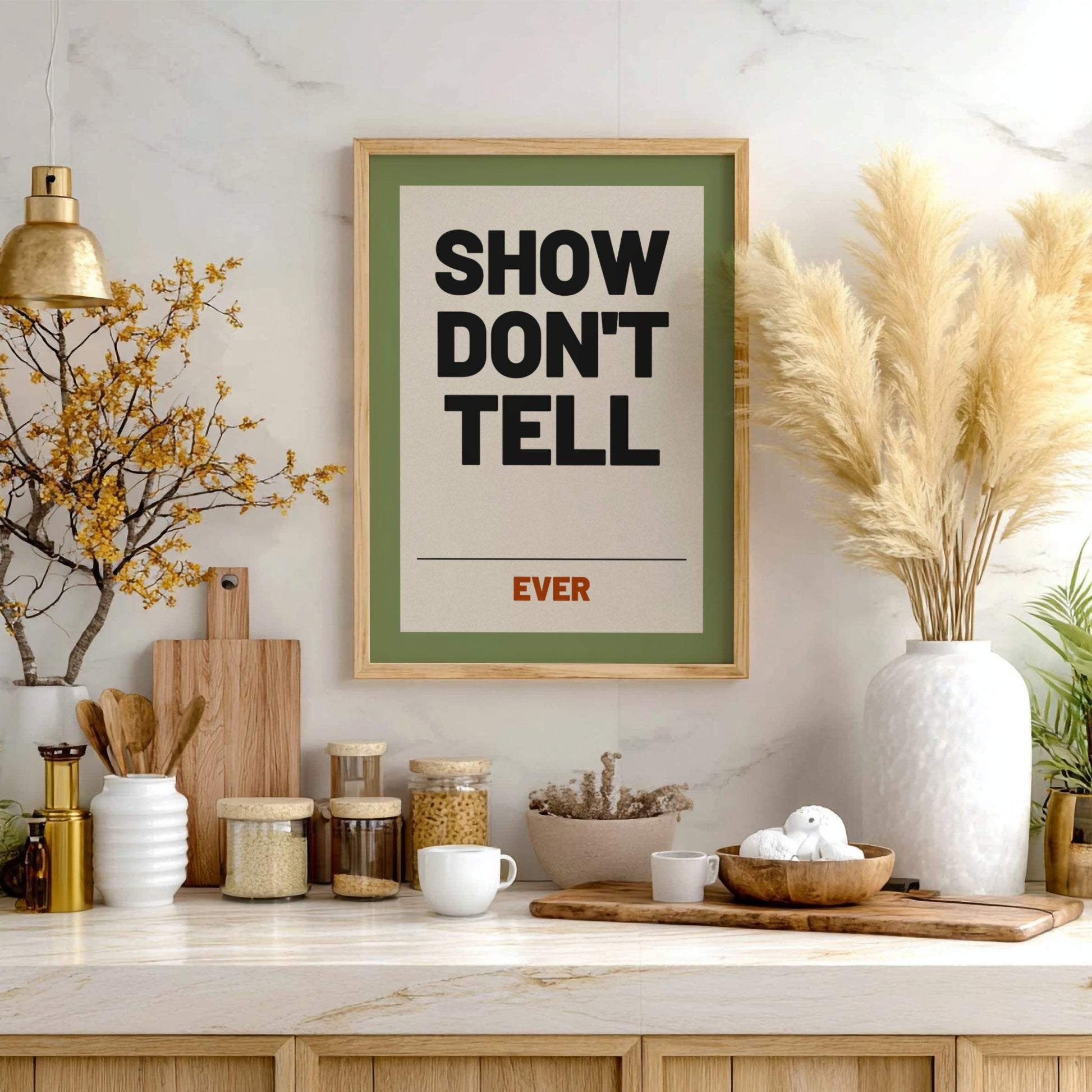 Motivational quotes poster featuring bold typography and earthy colors for home decor.