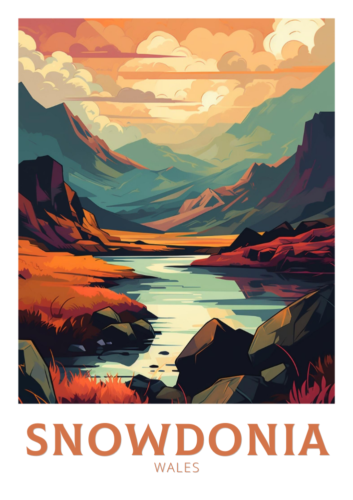 Europe SNOWDONIA TRAVEL POSTER - WALES ARTWORK