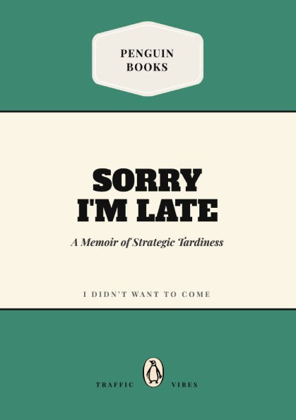 Funny quote poster featuring penguins book illustration in muted colors and playful typography