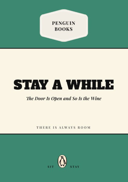 Funny quote poster featuring whimsical penguins book illustration in vibrant colors