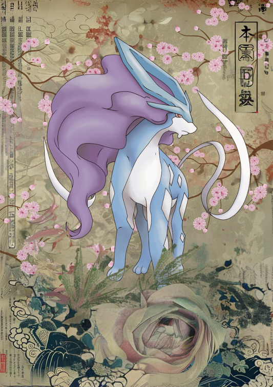 Suicune: Japanese Tapestry Style Pokemon Anime Poster