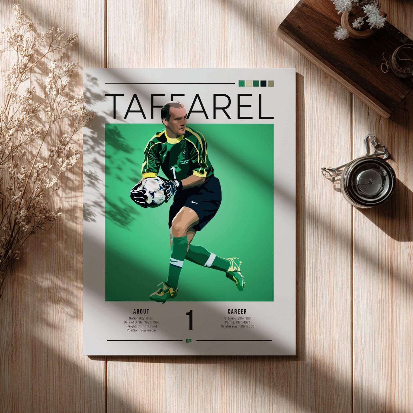 Taffarel football art featuring vibrant green colors and modern style, perfect for sports enthusiasts.